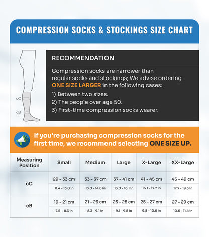 15-20 mmHg Compression Socks Knee-High Size Chart