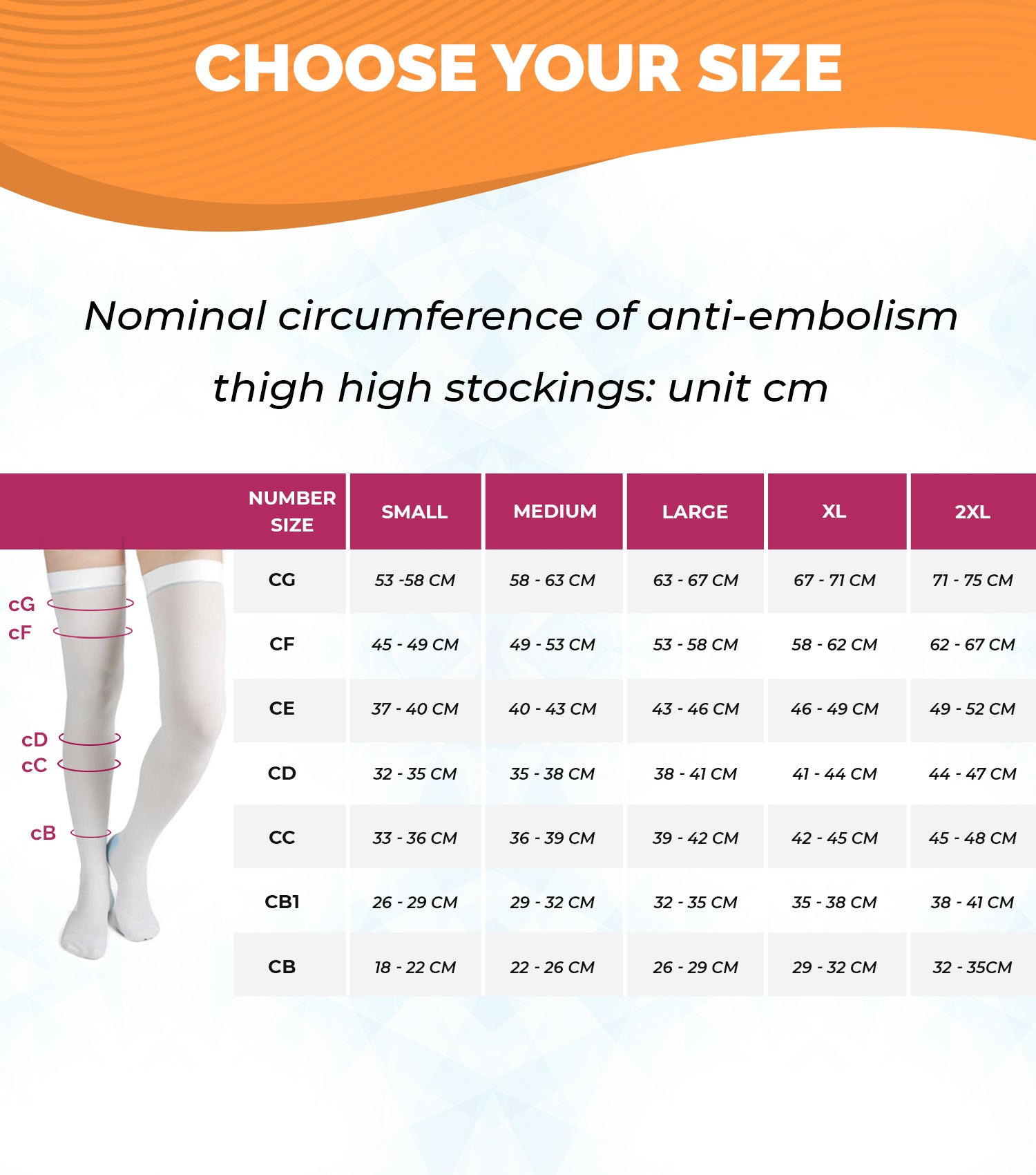 ted dvt stockings size chart