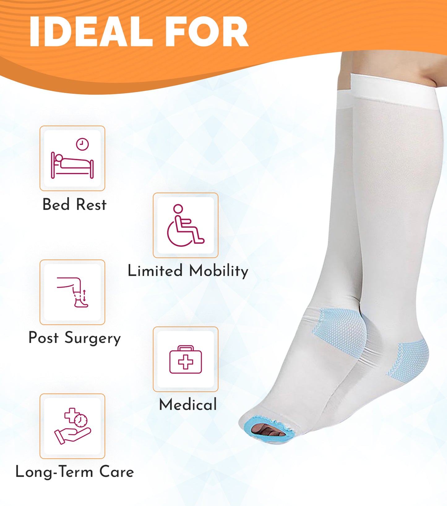 Anti-Embolism Compression Socks Knee High, SNUG360® TED Socks, White
