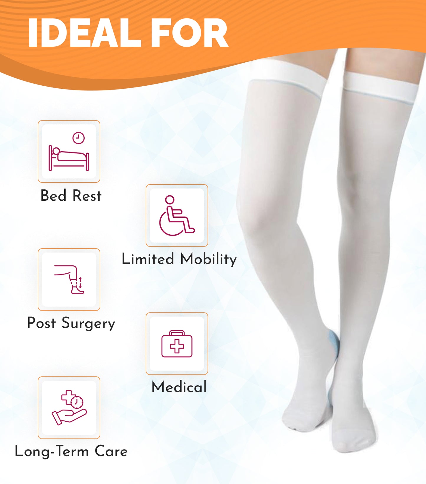 Anti-Embolism Stockings Thigh High, 15-20 mmHg, White