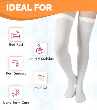 Anti-Embolism Stockings Thigh High, 15-20 mmHg, White