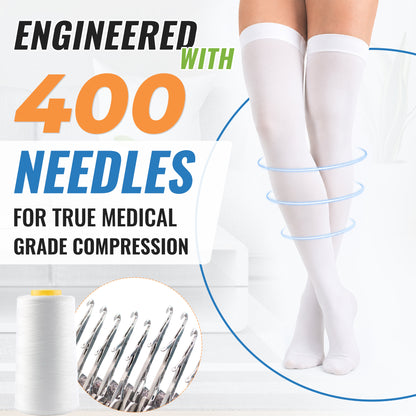 Anti-Embolism Stockings Thigh High, 15-20 mmHg, White