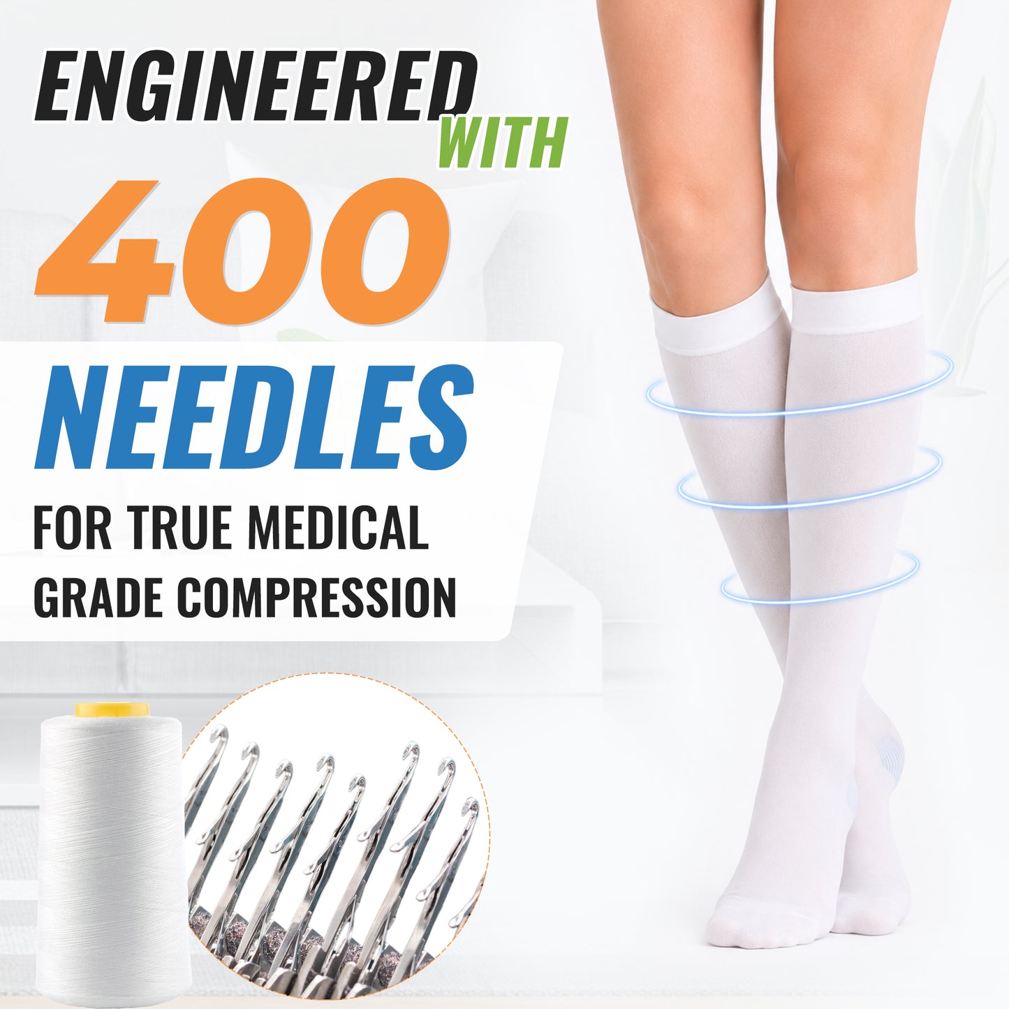 Anti-Embolism Compression Socks Knee High, SNUG360® TED Socks, White