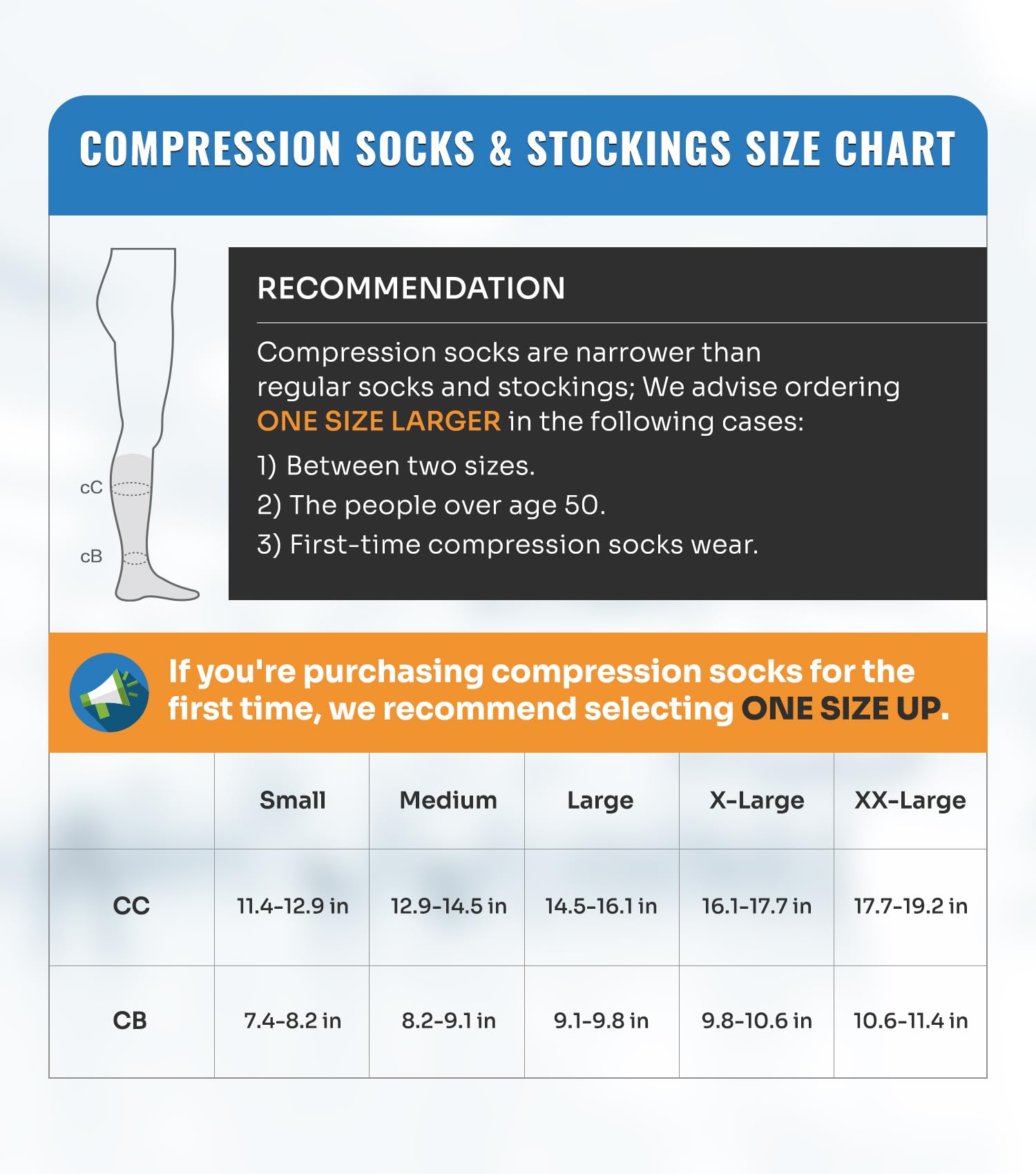 15-20 mg Compression Socks Size Chart