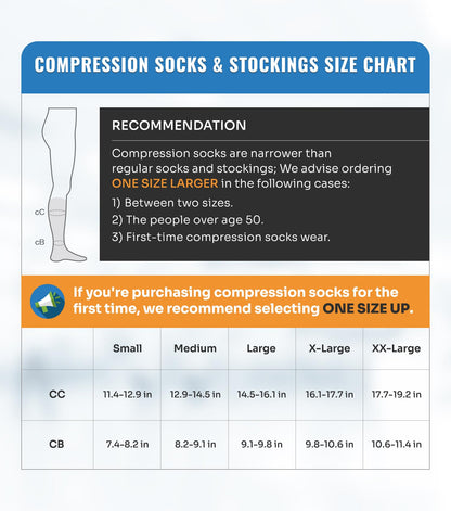 15-20 mg Compression Socks Size Chart