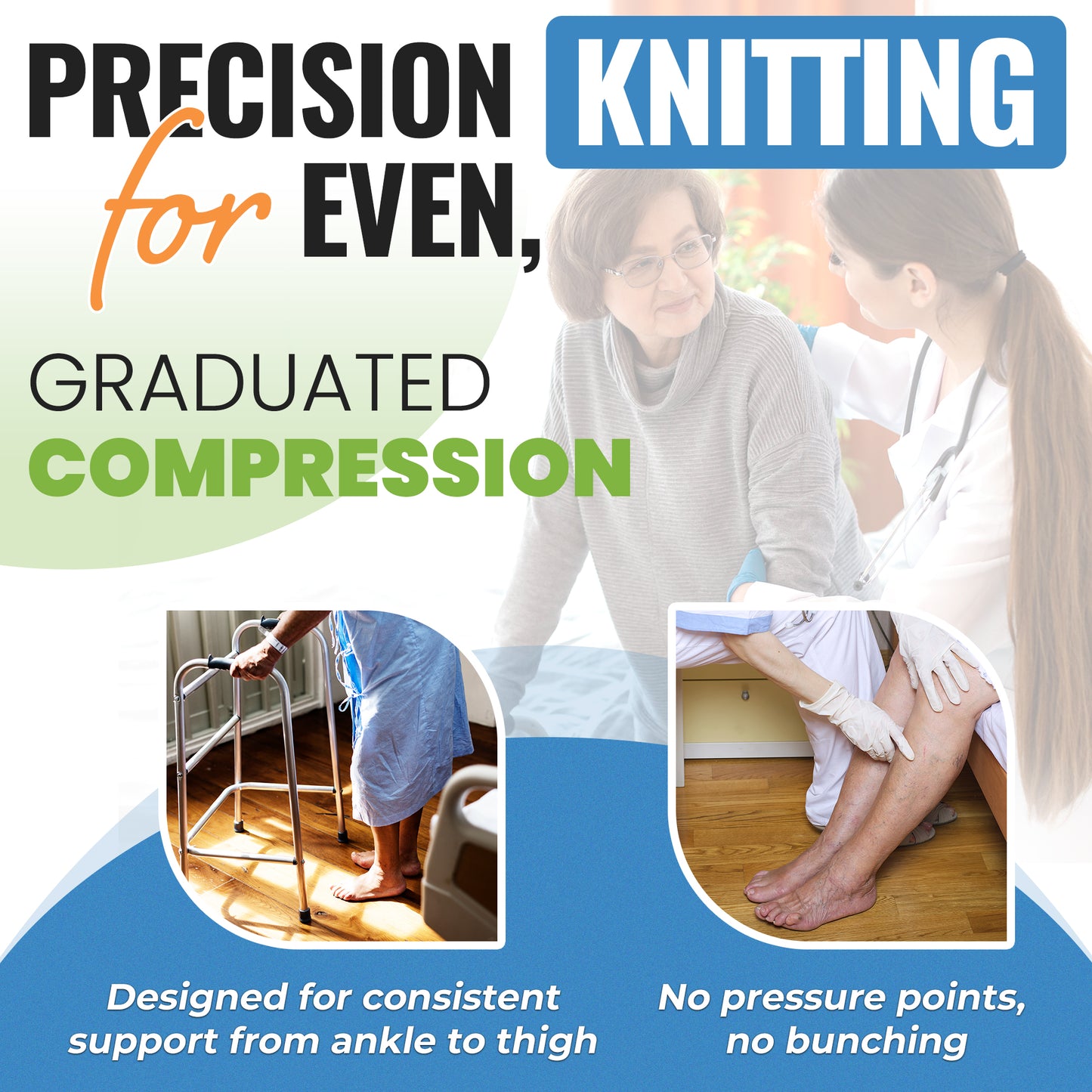 Anti-Embolism Compression Socks Knee High, SNUG360® TED Socks, White